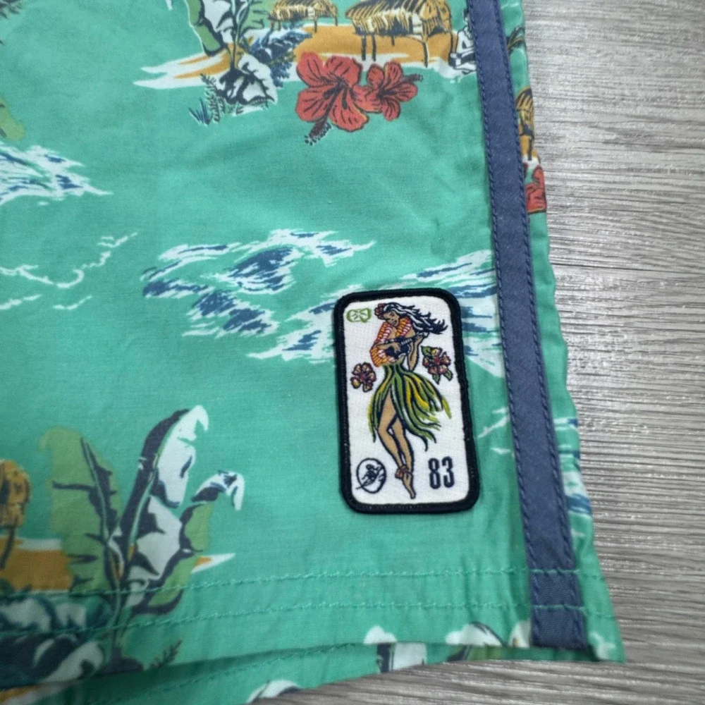 Quiet Storm Mens Board Shorts Hawaiian Tropical Hula Girl Green‎ 38 Swim Trunks